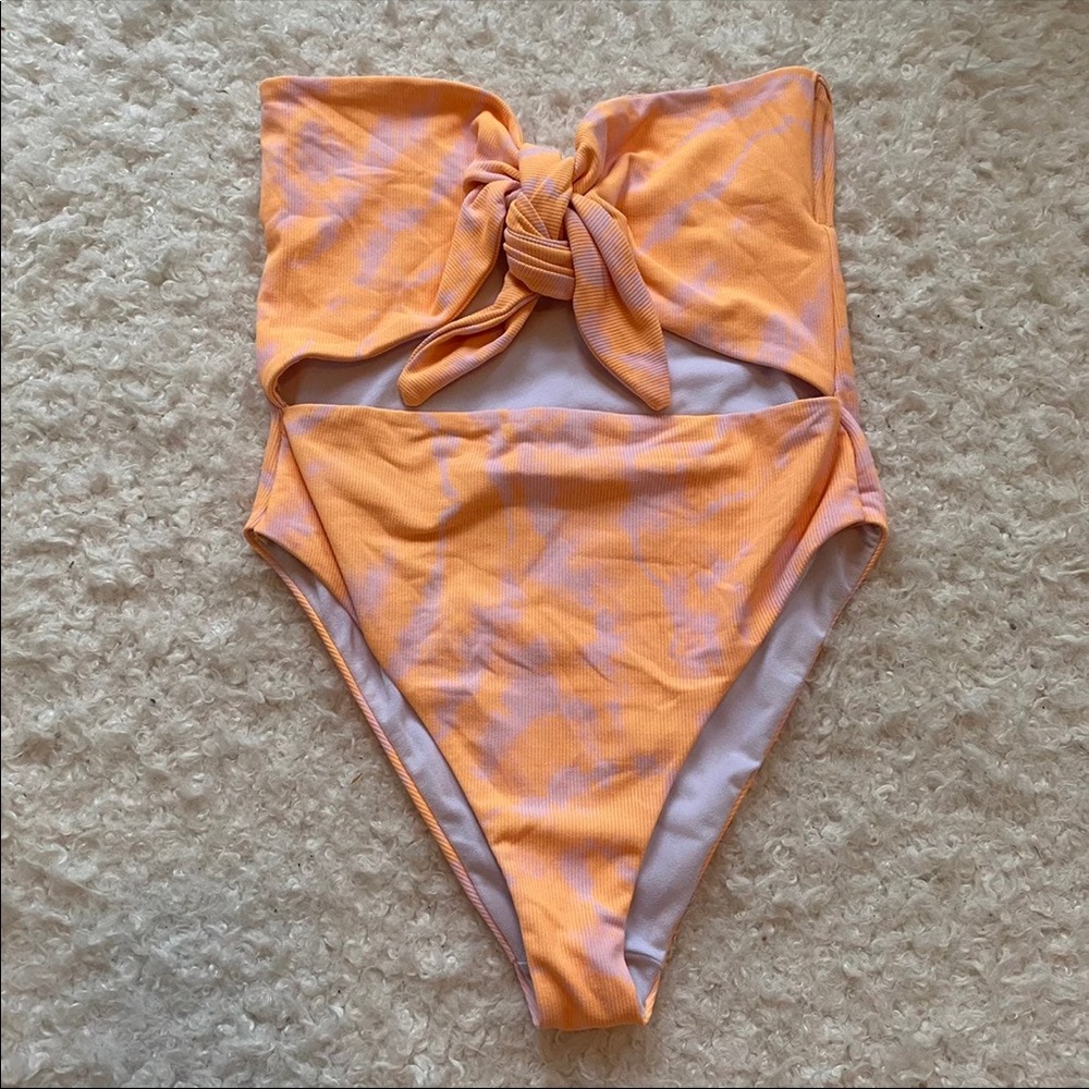 Asos Orange Tie Dye Tie Front Swimsuit